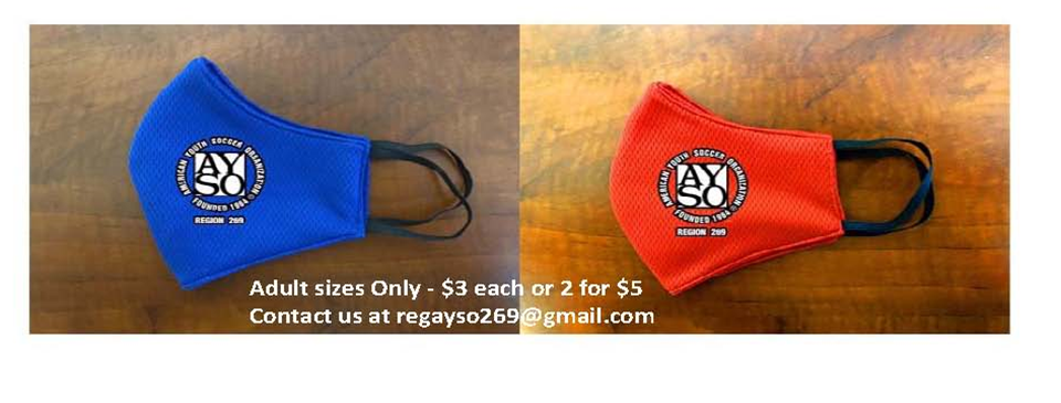 AYSO MASKS FOR SALE (Adult Size - $3.00 ea or 2 for $5.00)